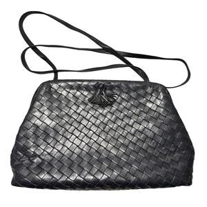 Meyers Vintage Woven Leather Shoulder Crossbody Top Frame Clutch Bag Blue